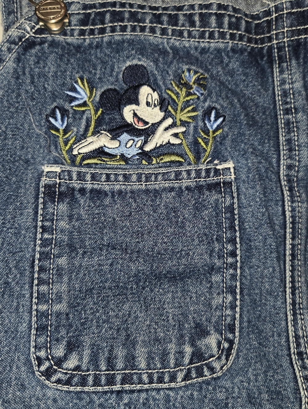 Denim Short Overalls Jumpsuit with Embroidered Pockets - Blue - Picture 4 of 8